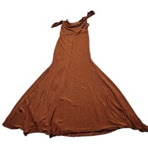 Shein L Burnt Orange Sparkle Glitter Fall Boho Spaghetti Strap Adjustable Dress